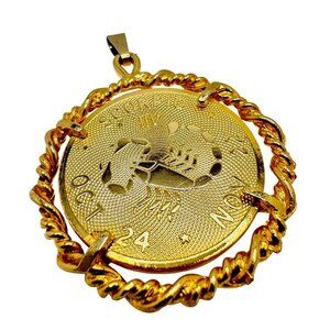 Vintage Gold Tone Scorpio Scorpion Zodiac Medal 2" Pendant